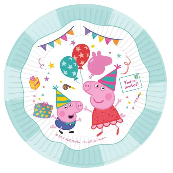 8 Pack Peppa Pigs Party Paper Plates - 23cm