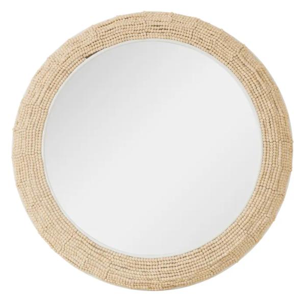 Perline Natural White Wood Bead Mirror - 90cm