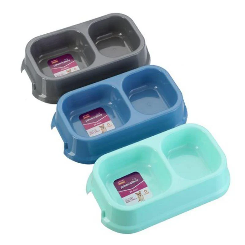 Pet Essentials Dual Pet Square Bowl - 24.5cm x 14.5cm x 5cm