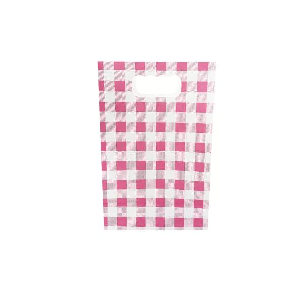 6 Pack Pink Gingham Paper Bag - 12cm x 6cm x 18.5cm