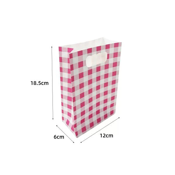6 Pack Pink Gingham Paper Bag - 12cm x 6cm x 18.5cm - Image 2