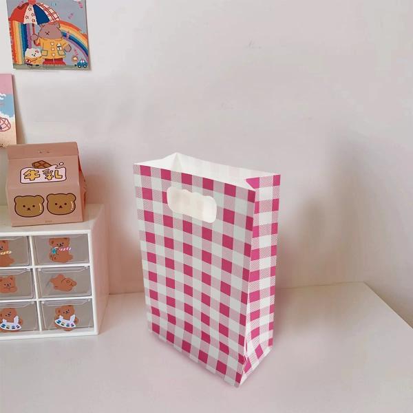 6 Pack Pink Gingham Paper Bag - 12cm x 6cm x 18.5cm - Image 3