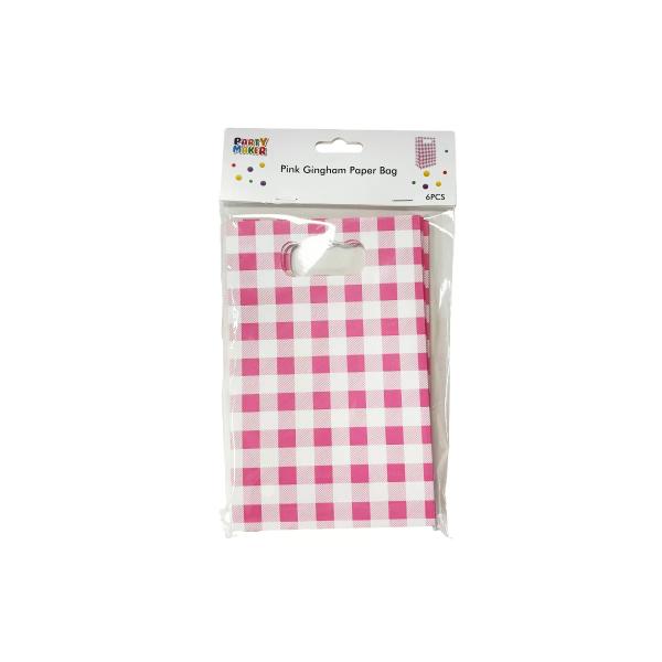 6 Pack Pink Gingham Paper Bag - 12cm x 6cm x 18.5cm - Image 5