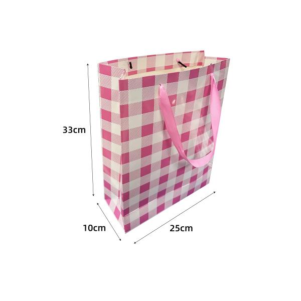 Pink Gingham Paper Bag - 25cm x 10cm x 33cm - Image 3