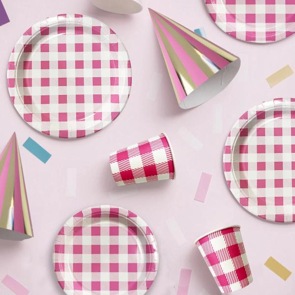 6 Pack Pink Gingham Paper Hat - 16cm x 10cm - Image 3