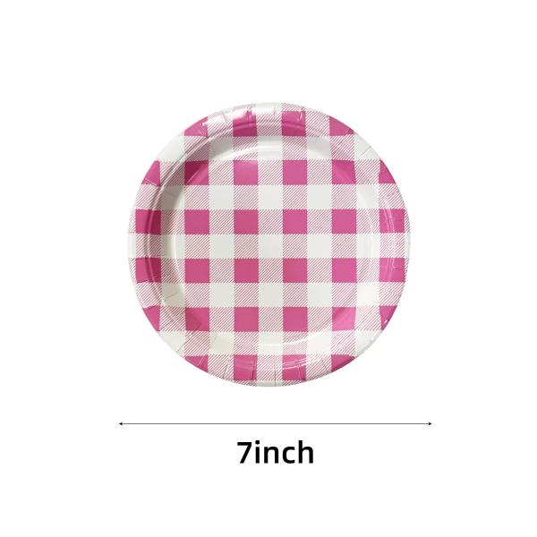 20 Pack Round Pink Gingham Paper Plate - 17cm - Image 3