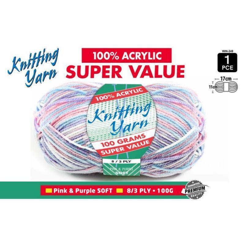 Pink & Purple Knitting Yarn 8 Ply - 100g