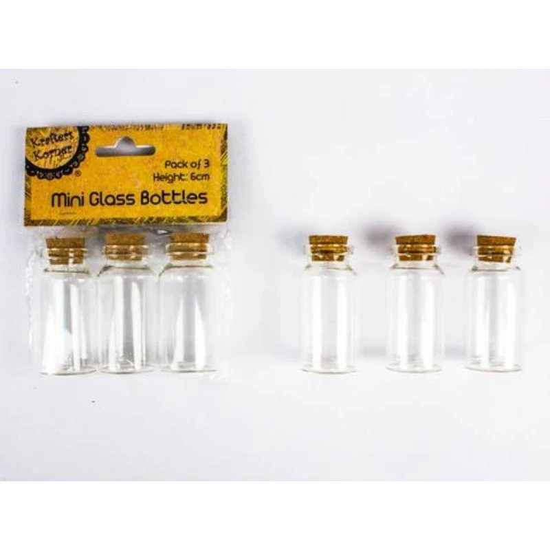 3 Pack Mini Glass Bottles with Cork Lid - 6cm - Image 2