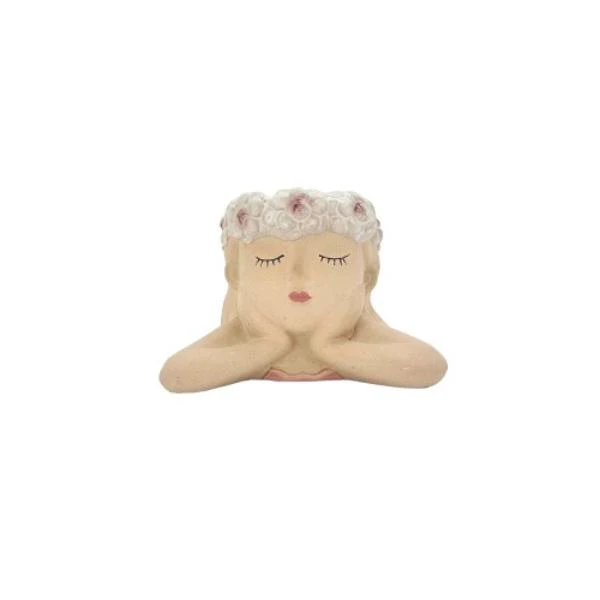 Girl Head Wreath Planter - 20.6cm x 17.7cm x 14.6cm