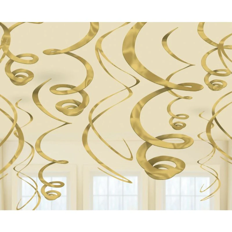 12 Pack Gold Plastic Swirl Decorations - 56cm