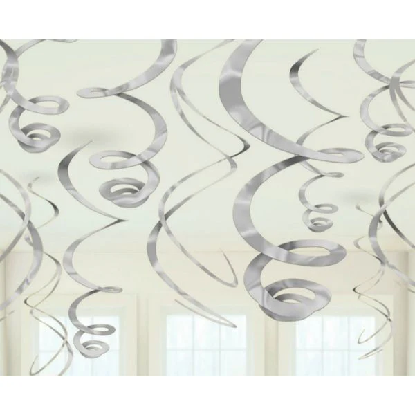 12 Pack Silver Plastic Swirl Decorations - 56cm
