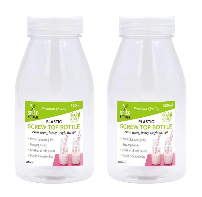 Plastic Milk Bottle with Screw Top Lid - 300ml