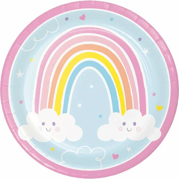 8 Pack Happy Rainbow Paper Dinner Plates