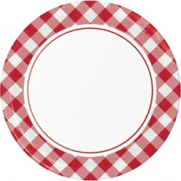 8 Pack Red & White Classic Gingham Paper Plates
