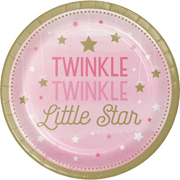 8 Pack Pink Twinkle Twinkle Little Star Dinner Plates - 22cm