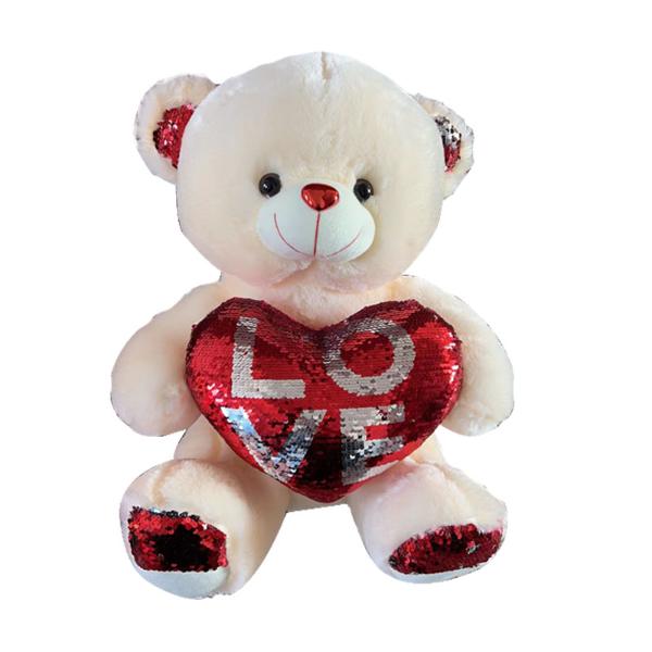 Plush Bear With Love Sequin Heart - 20cm