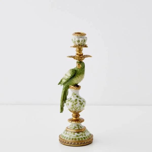 Green Polly Parrot Resin Candle Holder - 9cm x 28cm
