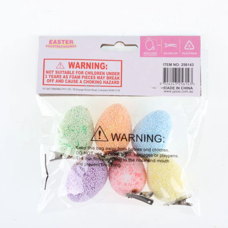 6 Pack Polystyrene Decorative Easter Eggs with Clip - 5cm x 3.5cm - Image 2