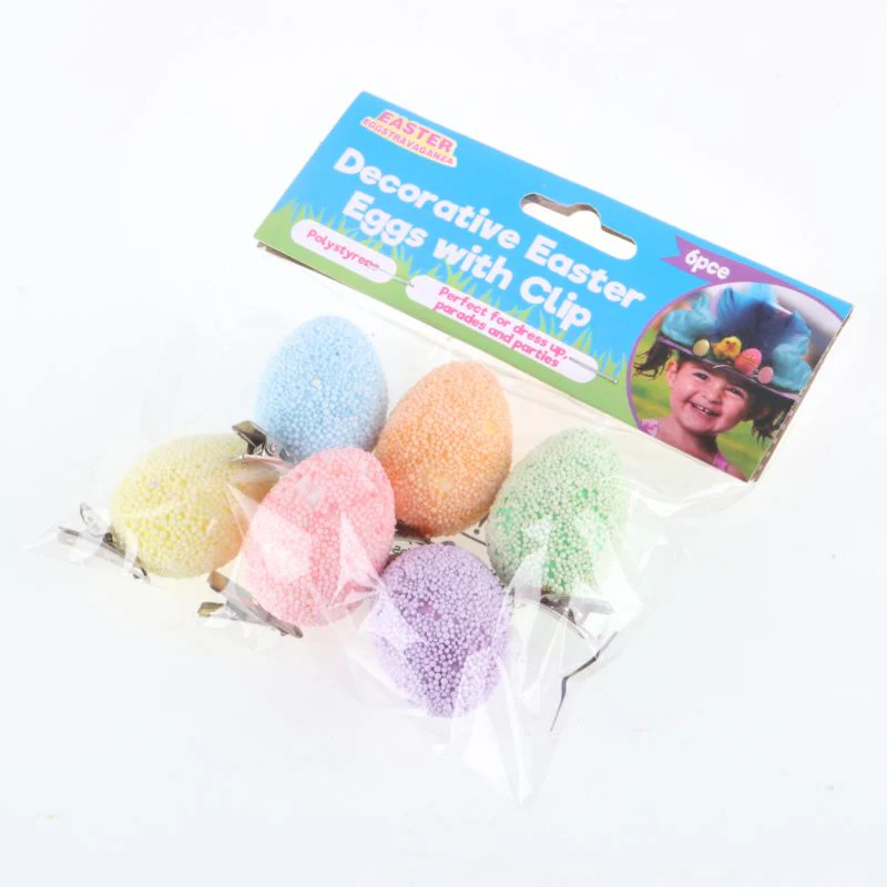 6 Pack Polystyrene Decorative Easter Eggs with Clip - 5cm x 3.5cm - Image 6