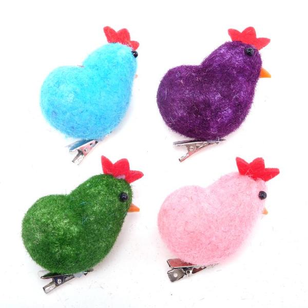 4 Pack Polystyrene Fabric Chickens With Clip - 5cm x 3.5cm