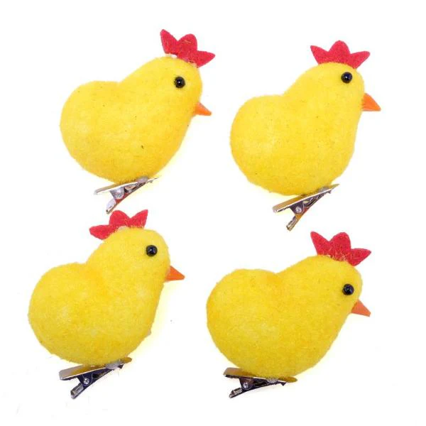 4 Pack Polystyrene Fabric Chickens With Clip - 5cm x 3.5cm - Image 2