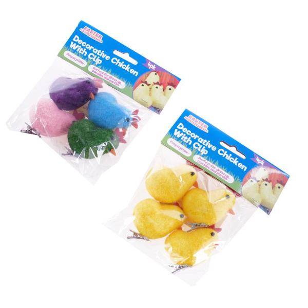 4 Pack Polystyrene Fabric Chickens With Clip - 5cm x 3.5cm - Image 4