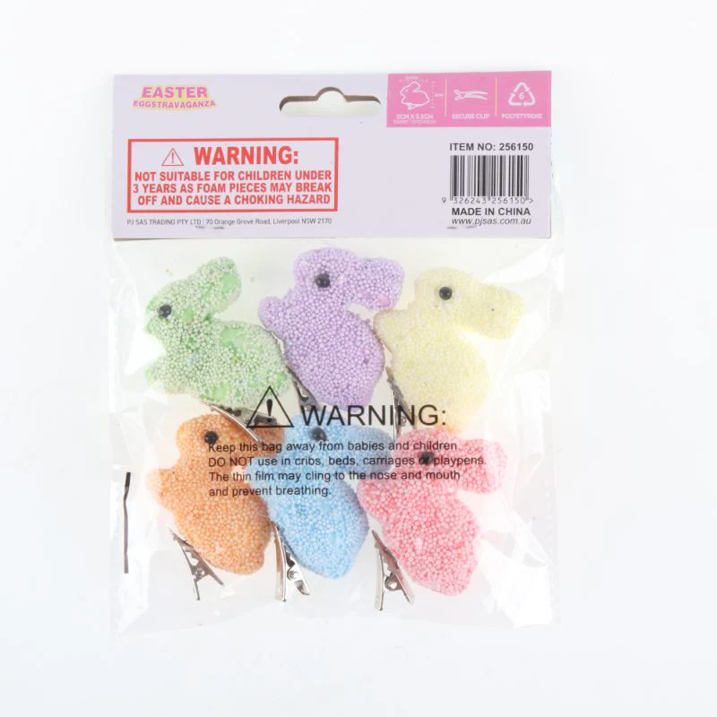 6 Pack Polystyrene Decorative Easter Rabbit with Clip - 5cm x 3.5cm - Image 2