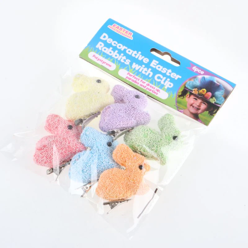 6 Pack Polystyrene Decorative Easter Rabbit with Clip - 5cm x 3.5cm - Image 6