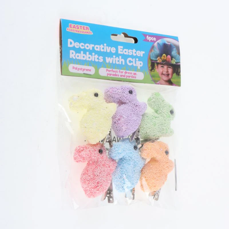 6 Pack Polystyrene Decorative Easter Rabbit with Clip - 5cm x 3.5cm - Image 7