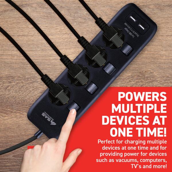 3 Pack 2 USB Ports Surge Protected 4 Outlet Switch Powerboard - Image 3