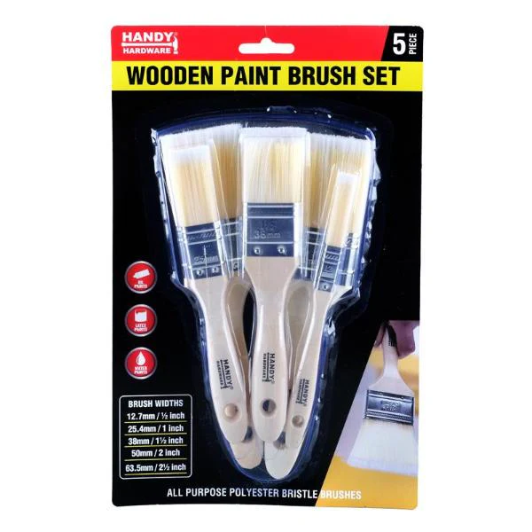 Premium Paint Brush Set 5pc Includes 12mm, 25mm, 38mm, 50mm & 63mm