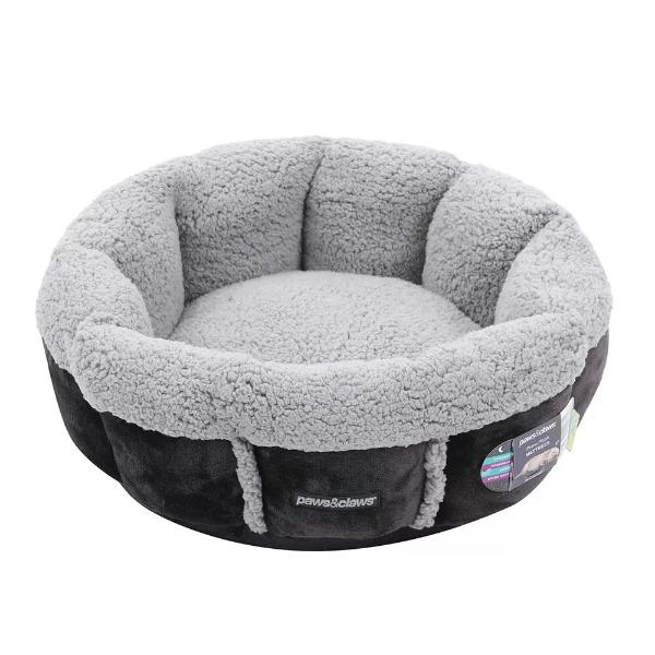 Paws & Claws Grey Charcoal Round Primo Plush Snuggler Pet Bed - 50cm