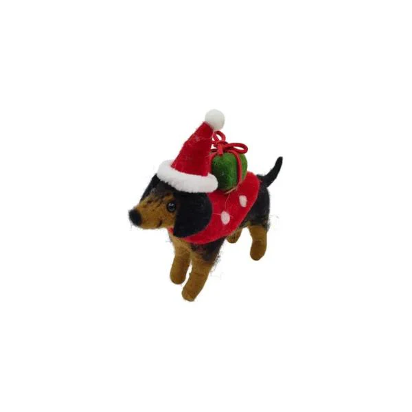 Puppy Carrying Present Felt 14x12cm Red