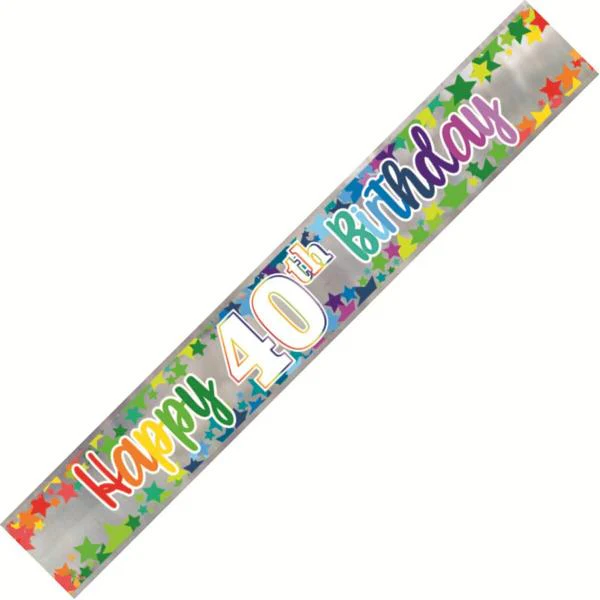 Rainbow Stars Happy 40th Birthday Foil Banner - 274cm