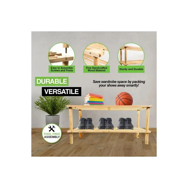 2 Tier Wooden Shoe Rack - 60cm x 25.6cm x 32cm - Image 5