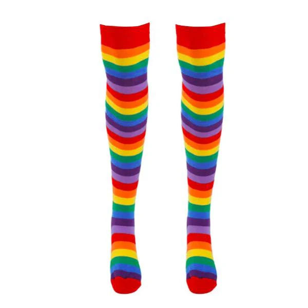RAINBOW STRIPED LADIES KNEE HIGHS W/ COLOUR CARD