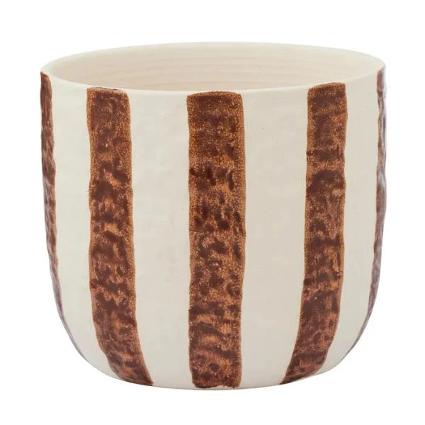 Tan Rayas Ceramic Pot - 19cm x 17cm