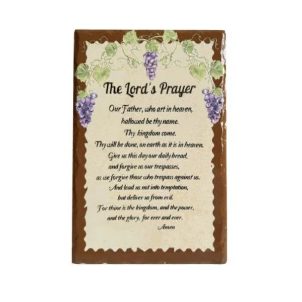 Ceramic Rectangular Hanging Or Standing Religious Plaque With Floral Border - 20cm x 30cm