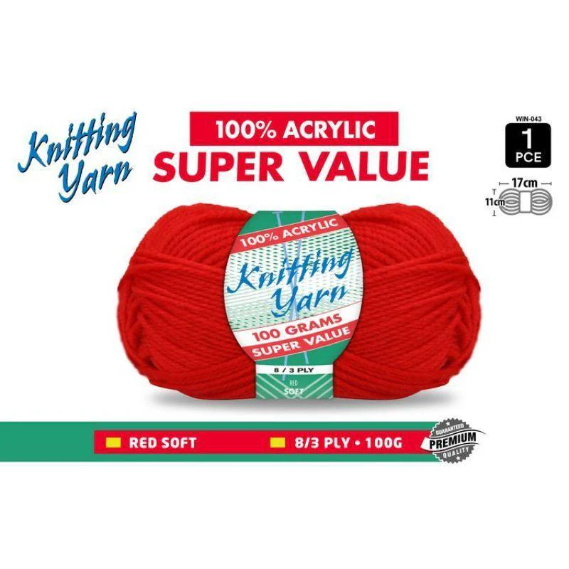 Red Knitting Yarn 8 Ply - 100g