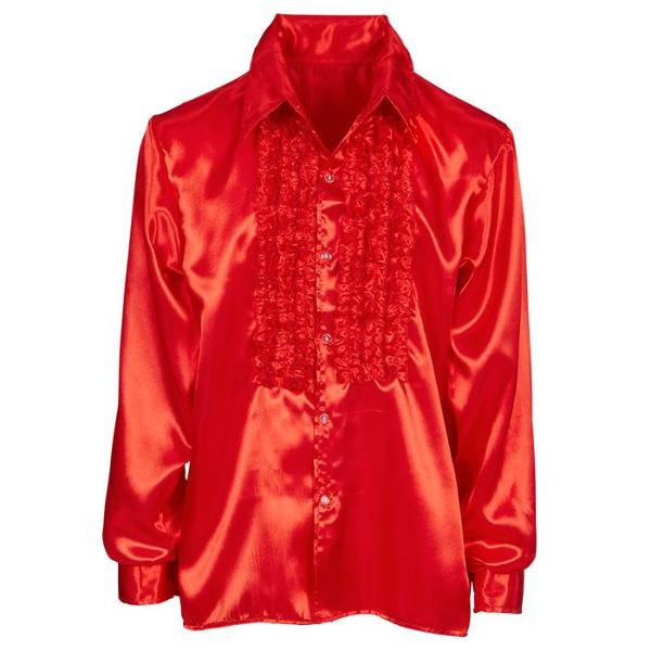 Red Satin 70s Ruffle Shirt