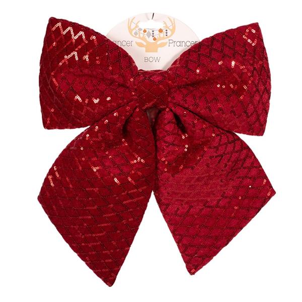 Red Velour Bow With Sequin Details - 30cm x 35cm - Image 2