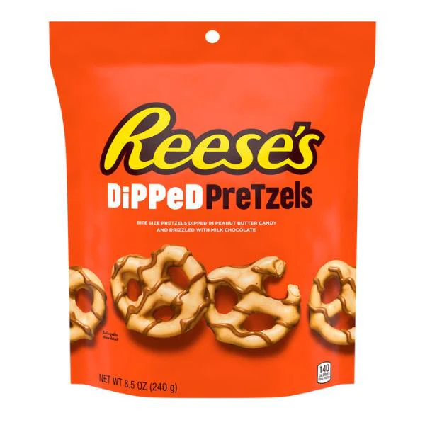 Reeses Milk Chocolate Peanut Butter Dipped Pretzels Candy Bag - 240g