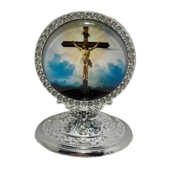 Small Round Metal Religious Jesus Table Top Decor - 4.8cm x 4.8cm x 6.5cm