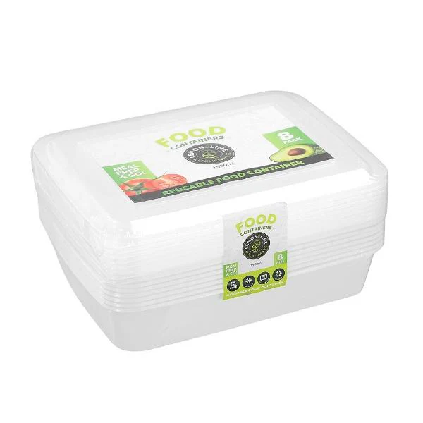 8 Pack Lemon & Lime Reusable Meal Prep Food Container - 1500ml - Image 2