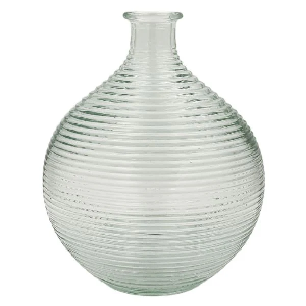 Ribbed Round Clear Glass Vase - 16cm x 16cm x 20cm