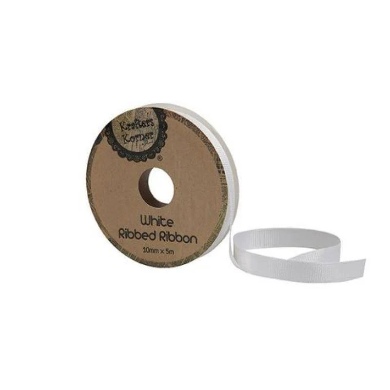 Ribbed White Ribbon - 10mm x 5m