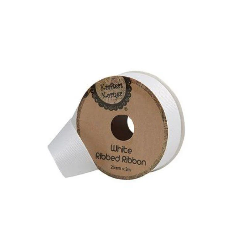 Ribbed White Ribbon - 25mm x 3m