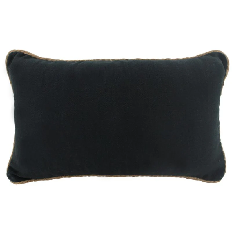 Rope Trimmed Linen Black Cushion - 30cm x 50cm
