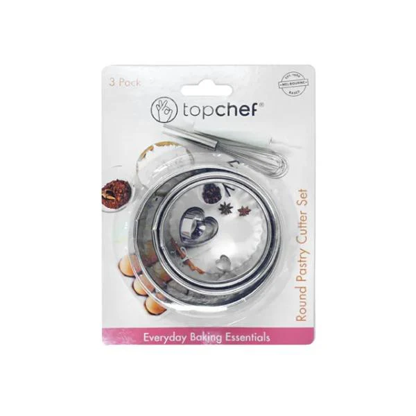 3 Pack Stainless Steel Round Pastry Cutter Set - 6cm - 8cm