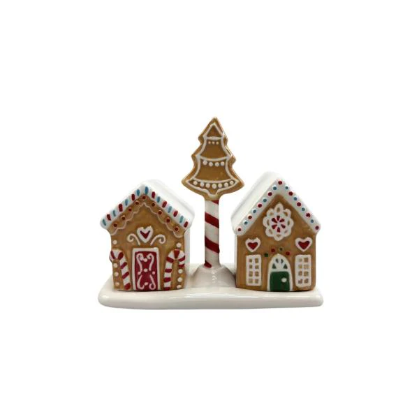 S/3 Gingerbread House S&P 5x9cm Cer Brn